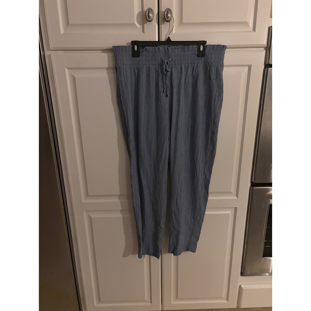 Soho Apparel Ltd Women Blue Textured Crinkle Jogger Pants XL High Rise Pants